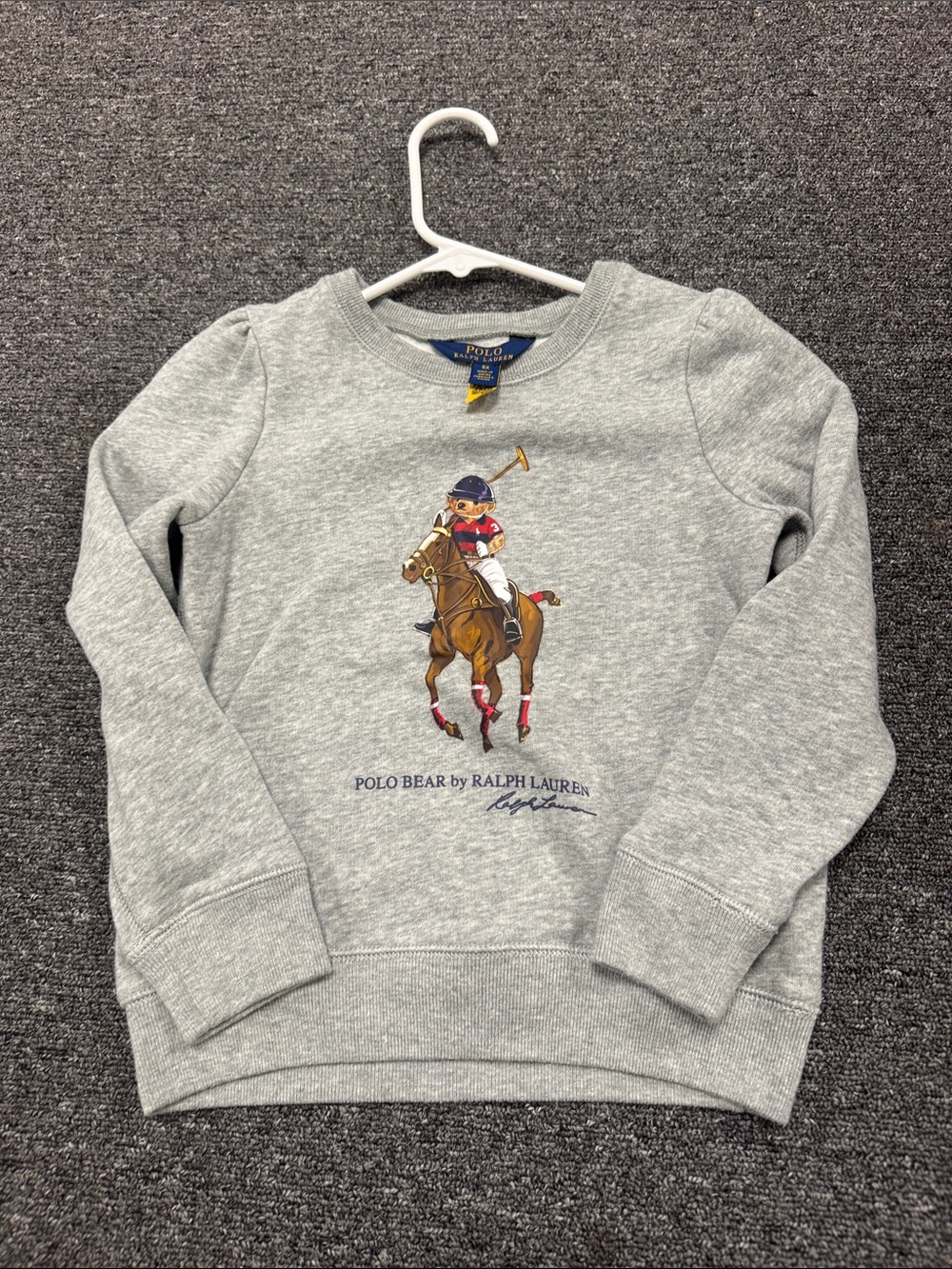 Ralph Lauren Heather Grey Polo Bear Sweatshirt with Polo Player Graphic